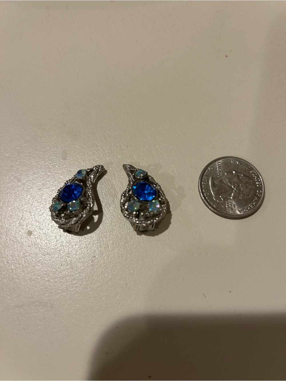 Silver-Tone Blue Crystal Teardrop Clip Earrings